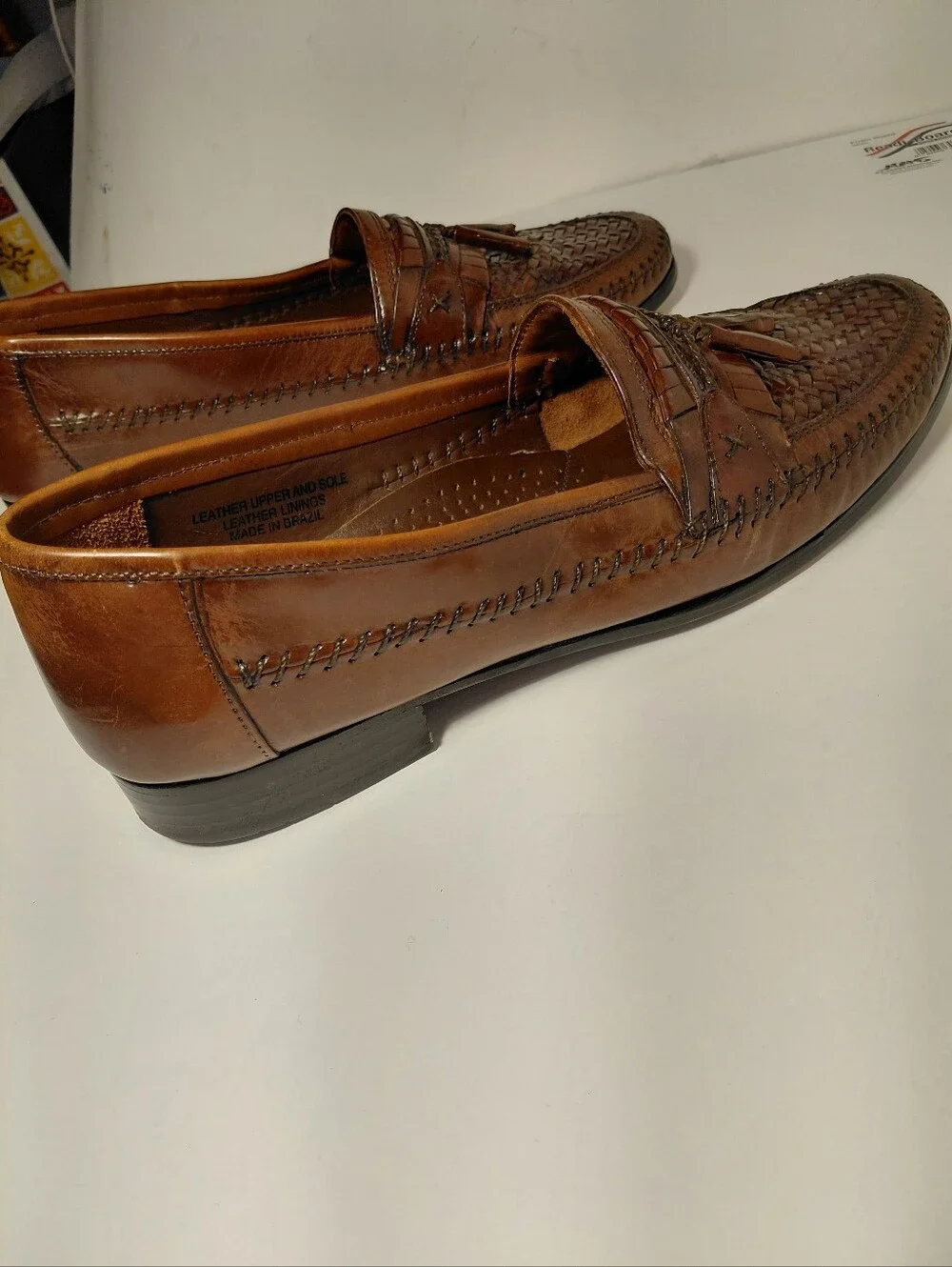 Stacy Adams Brown Woven Leather Tassel Loafers